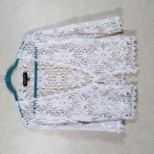 01518 Jones New York cream cotton lace 3/4 sleeve cardigan L
